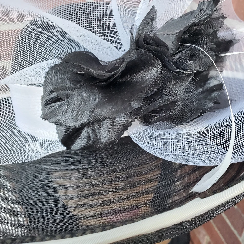 Whittail and Shon Black and White Wide Brim Fascinator Hat Feather Haute Couture
